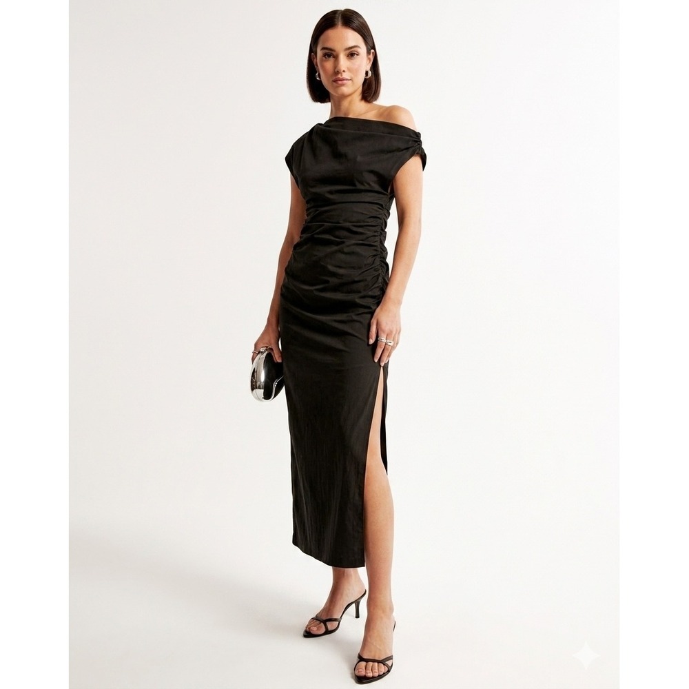 Abercrombie and Fitch Maxi Dress Black Medium Tall Asymmetrical Formal Classic